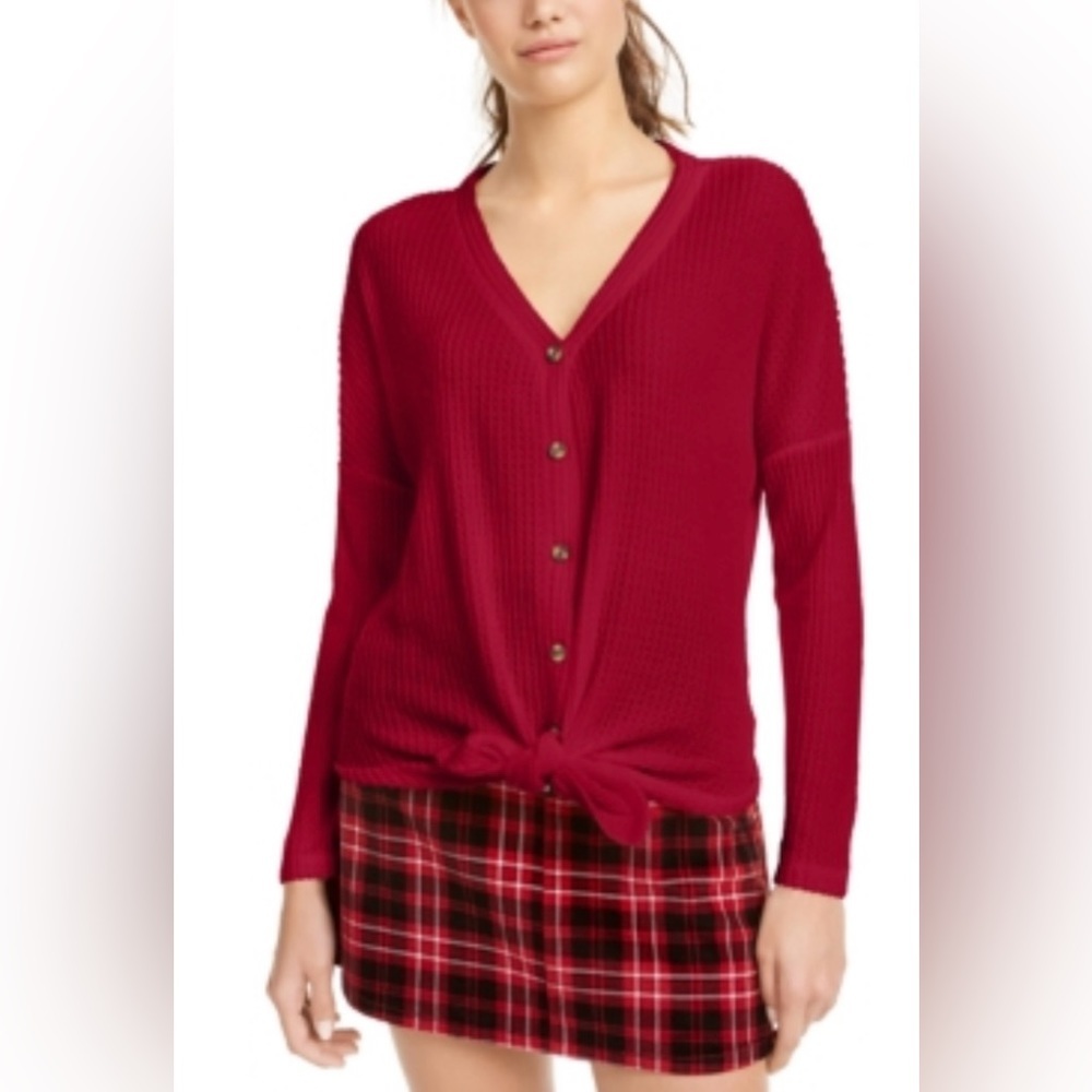 Nwt! Maroon Waffle Knit Tie Front Blouse